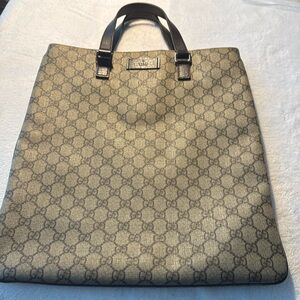 Gucci Monogram Canvas Tote with Dark Brown Leather Handles